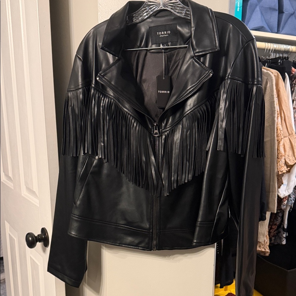Torrid Black Leather Fringe Jacket